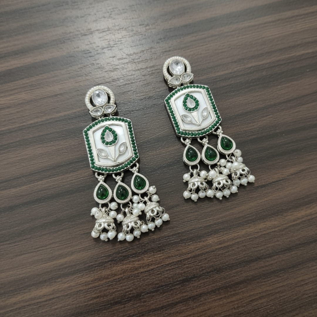 Mughal Tulip Enamel Drop Earrings with Jhumki