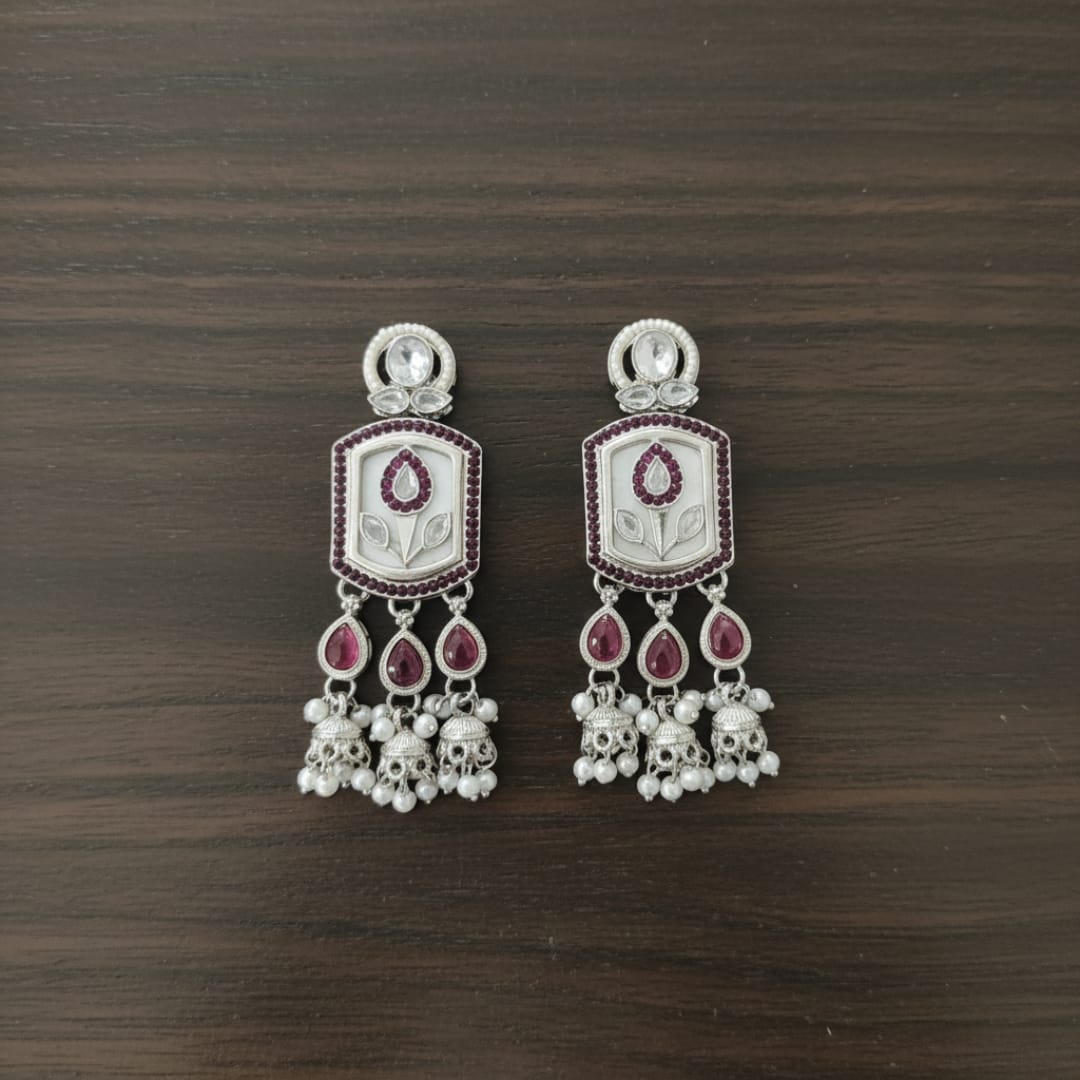 Mughal Tulip Rectangle Enamel Drop Earrings