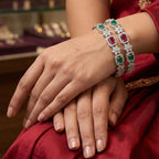 Multicolour Stone CZ Bangles – Emerald Cut Halo Set
