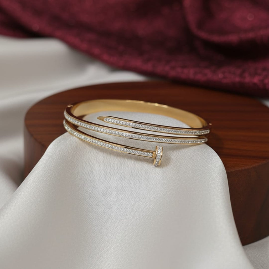 Nail Bolt Double-Row Crystal Gold-Tone Bangle