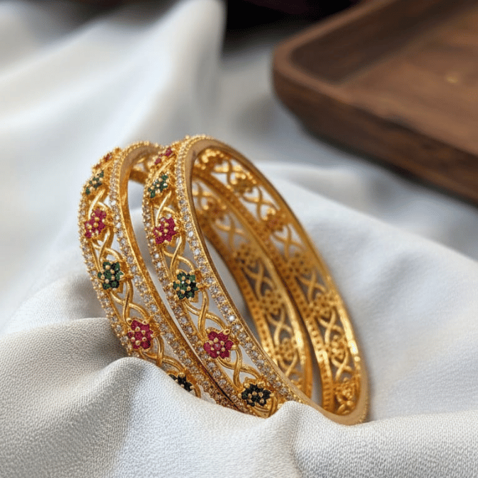 One Gram Gold Bangles with cz stones