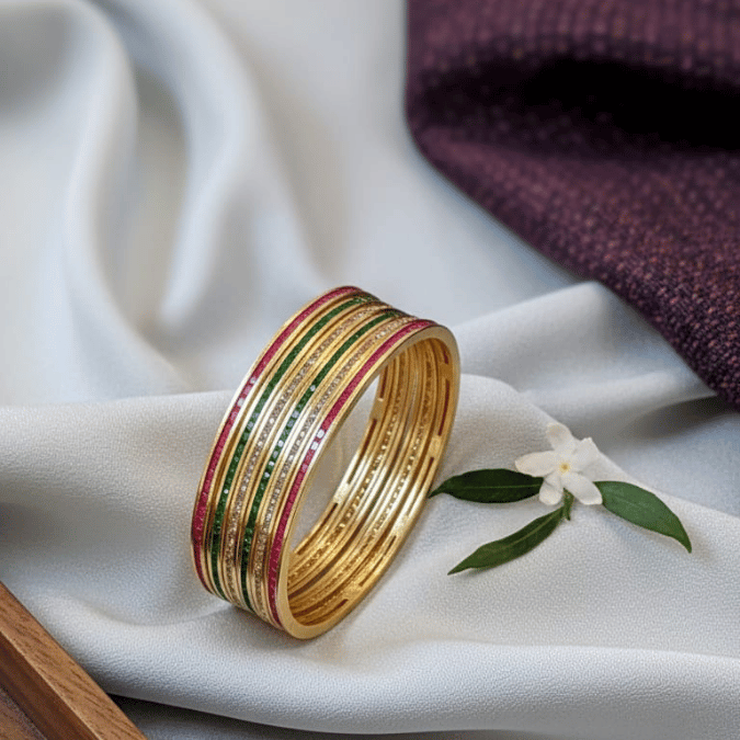One Gram Gold CZ  Bangles - Ruby & Emerald 