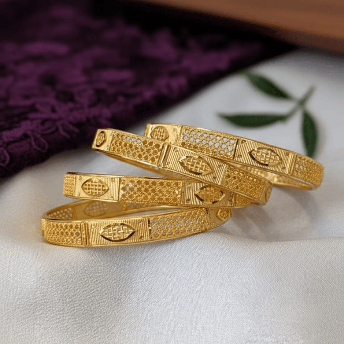 One Gram Gold Lattice CZ Bangles Set