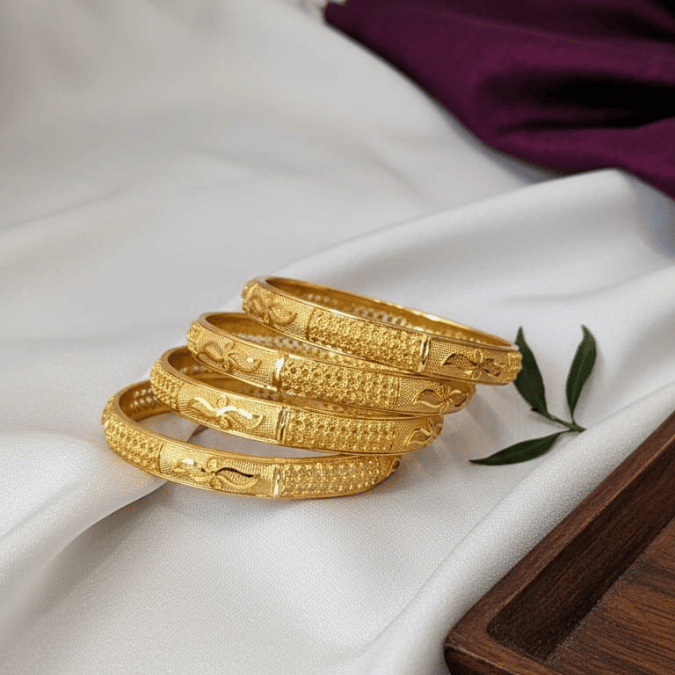 One Gram Gold Leaf Texture Bangles