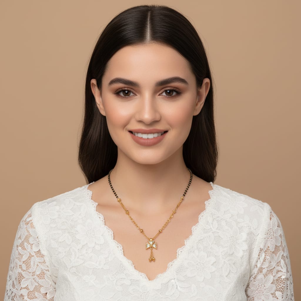 One Gram Gold Mangalsutra with CZ Star Cross Pendant