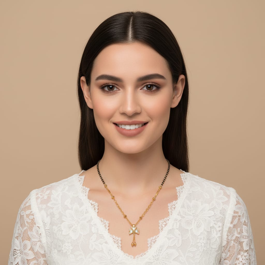 One Gram Gold Mangalsutra with CZ Star Cross Pendants