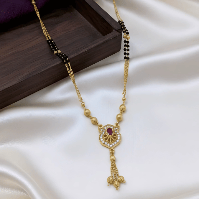 One Gram Gold Mangalsutra with Ruby Stone