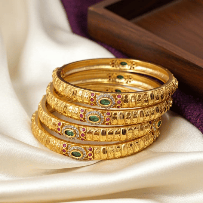 One Gram Gold Polki Style Filigree Bangles