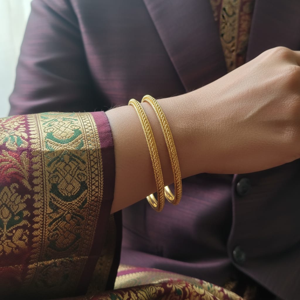 One Gram Gold Rope Texture Bangles Set