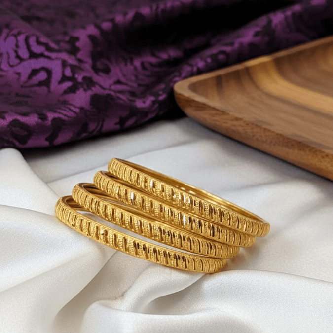 One Gram Gold Ruby Filigree Leaf Bangles 