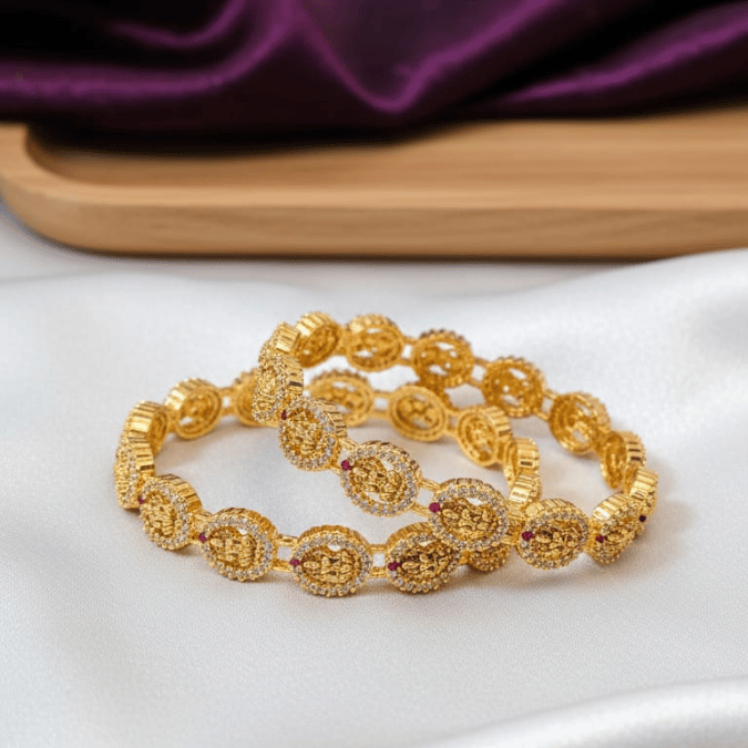 One Gram Gold Temple Lakshmi Coin Bangles