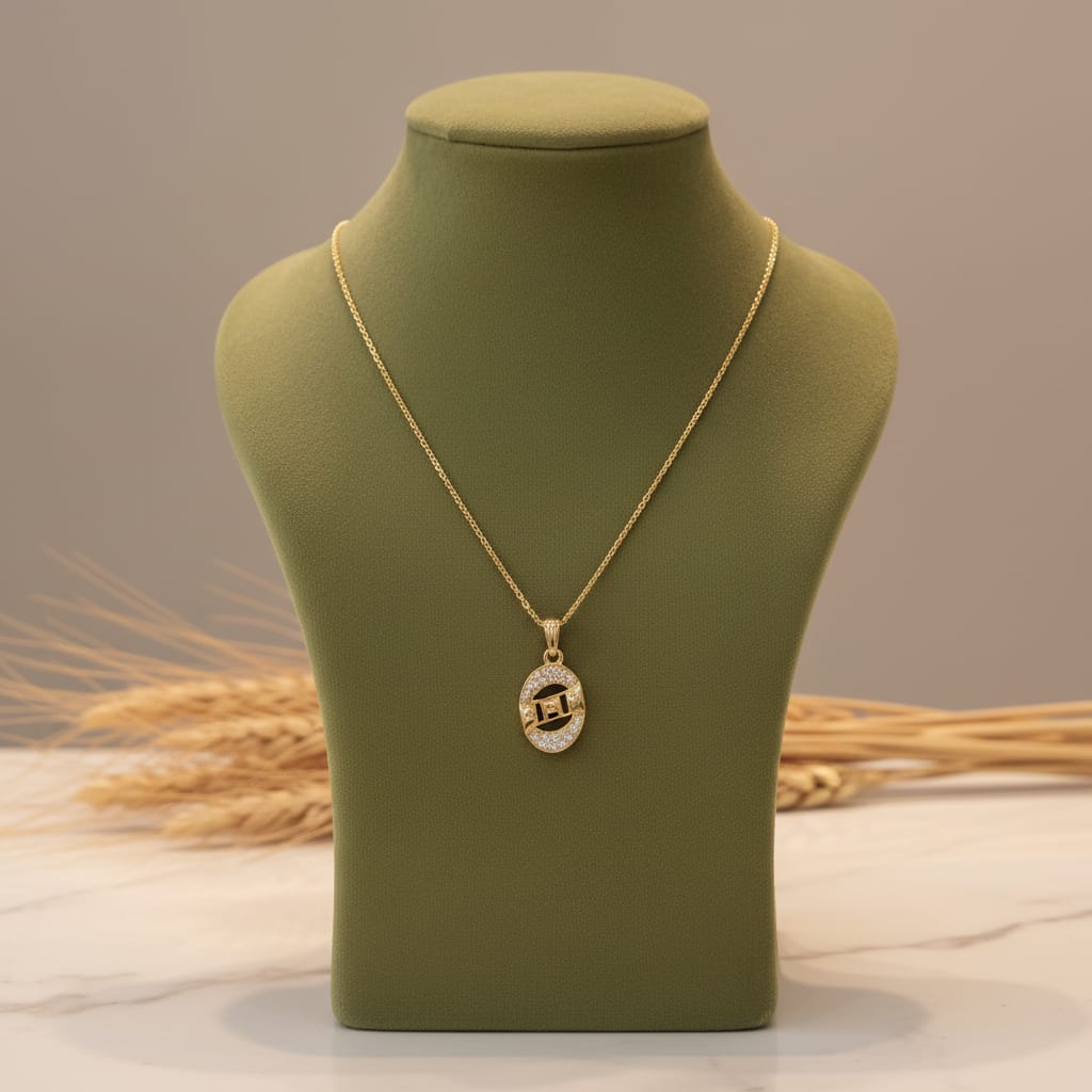 Oval Halo Micro Gold Pendant Chain