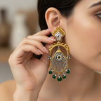 Oxidised Silver Chandbali Earrings 