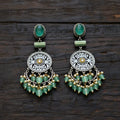 Oxidised Silver Filigree Chandbali Earrings with Green Onyx