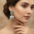 Oxidised Silver Jhumka Earrings with Aqua Marquise Lotus To