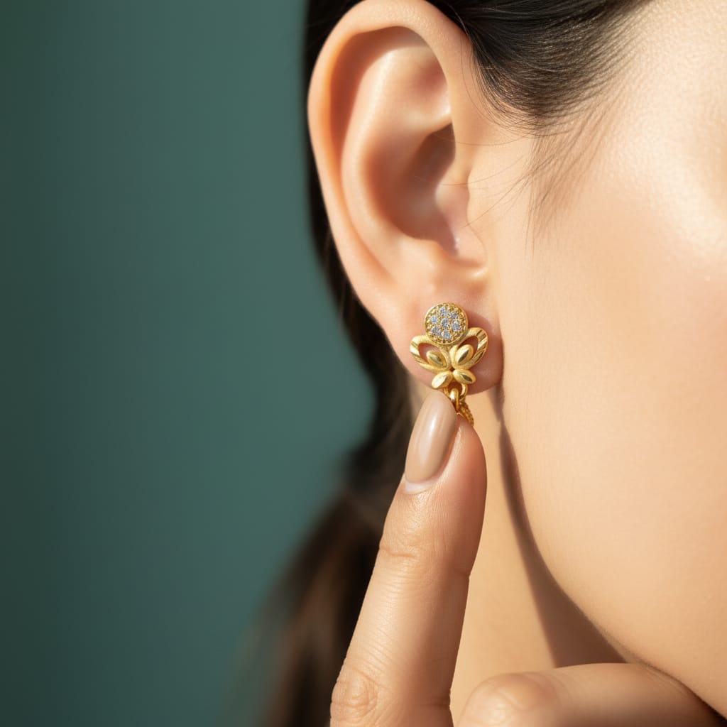 Gold Butterfly Drop Earrings with CZ