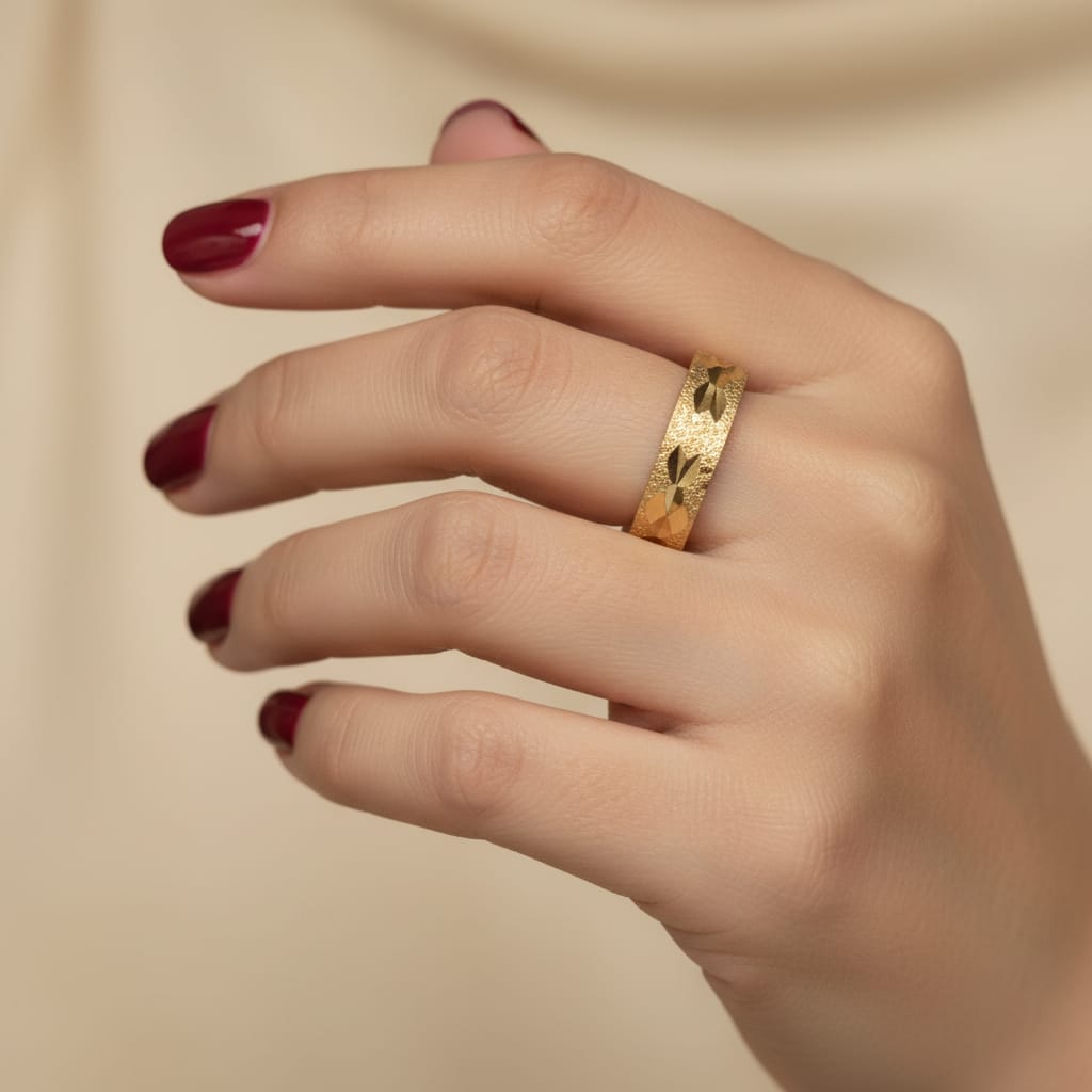 Diamond Cut Textured Gold Ring
