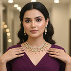 Pastel Leaf & Pearl Rajwadi Necklace Set