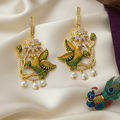 Peacock Enamel CZ Chain Pendant Set with Earrings