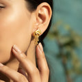 Peacock Gold Floral Bell Chain Tassel Earrings