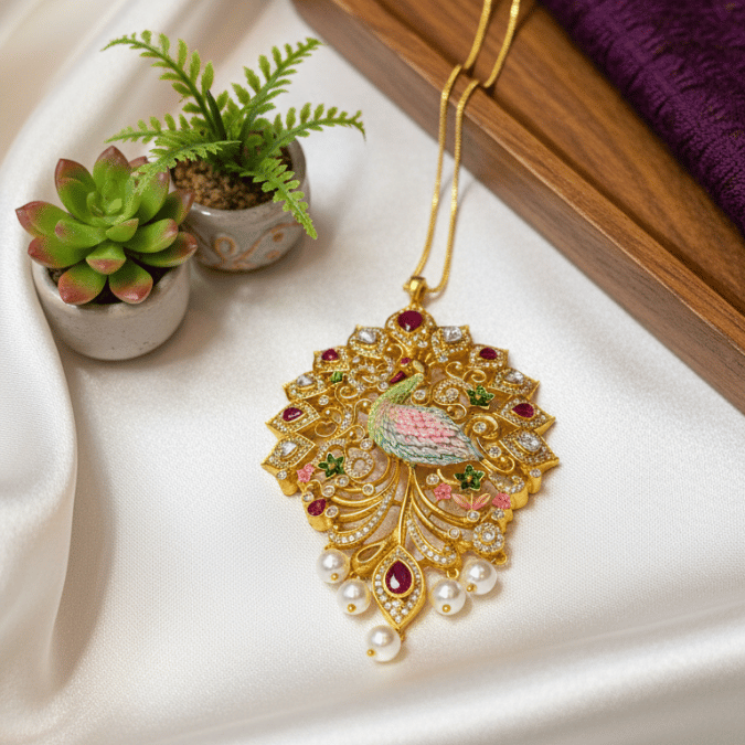 Peacocks CZ Chain Pendant Set with Earrings