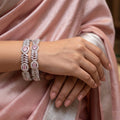 Pink Oval Stone CZ Bangle Set