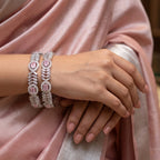 Pink Oval Stone CZ Bangle Set