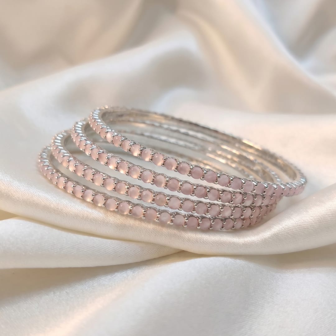 Pink Stone CZ Bangles – Premium American Diamond Bangle Set