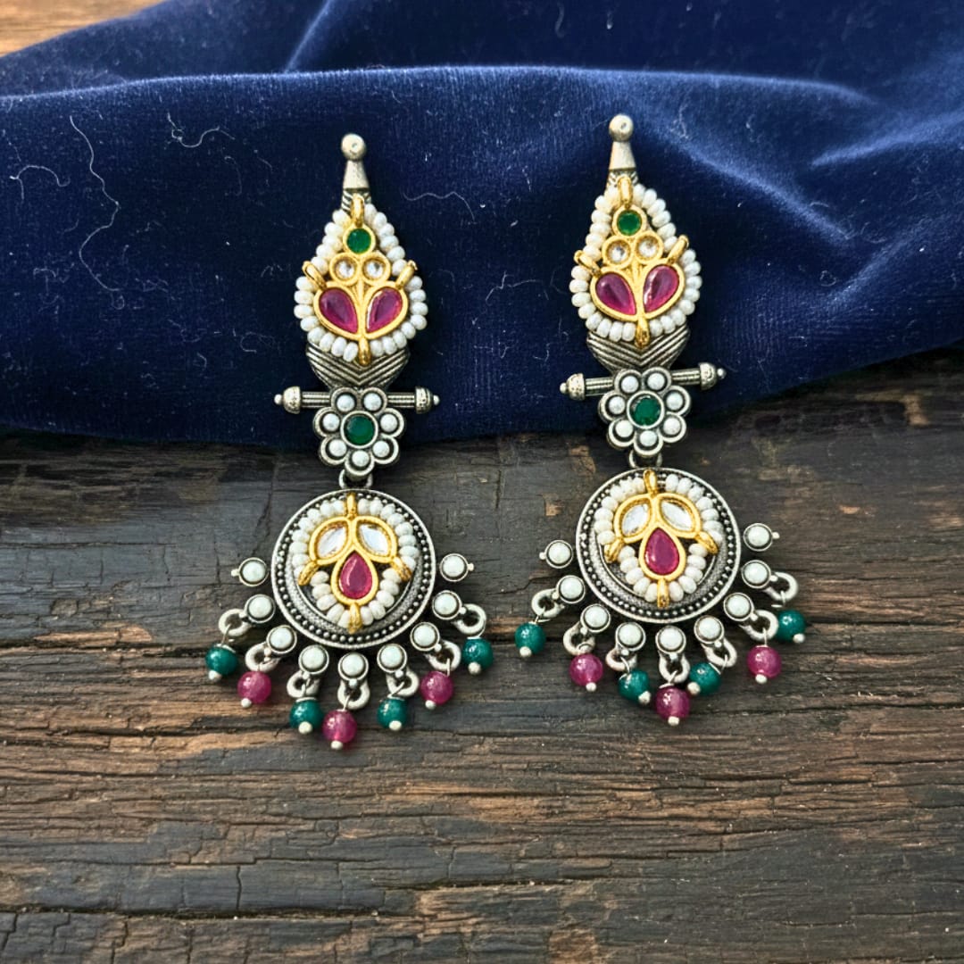 Polki Kundan Chandbali Drop Earrings
