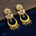 Polki Kundan Chandbali Earrings with Ruby Green Beads