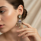 Polki Kundan Chandelier Earrings with Lavender Cabochon