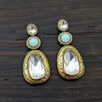 Polki Kundan Crystal Drop Earrings