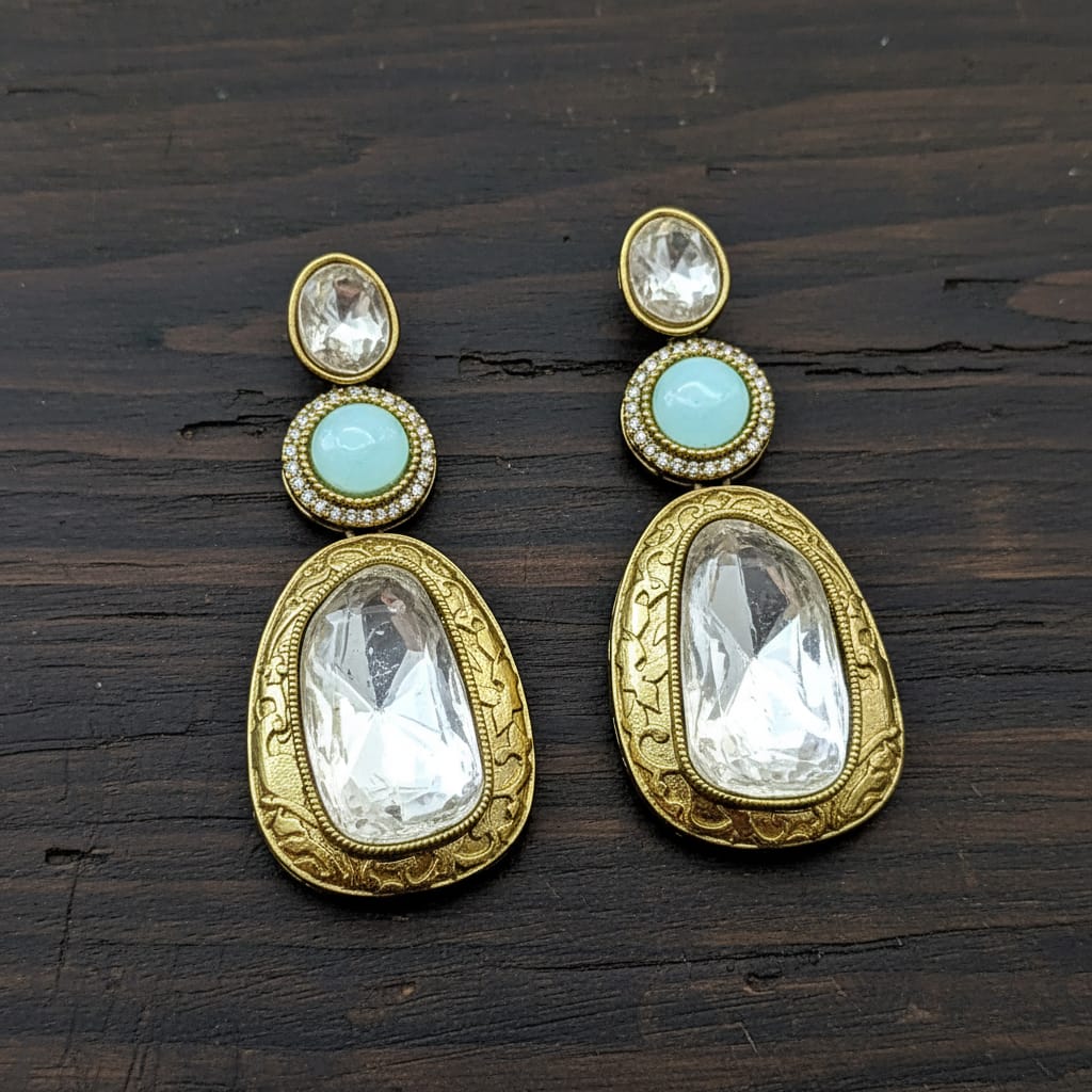 Polki Kundan Crystal Drop Earrings