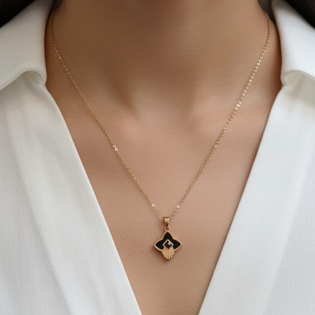Premium Anti-Tarnish Black Enamel Pendant Chain