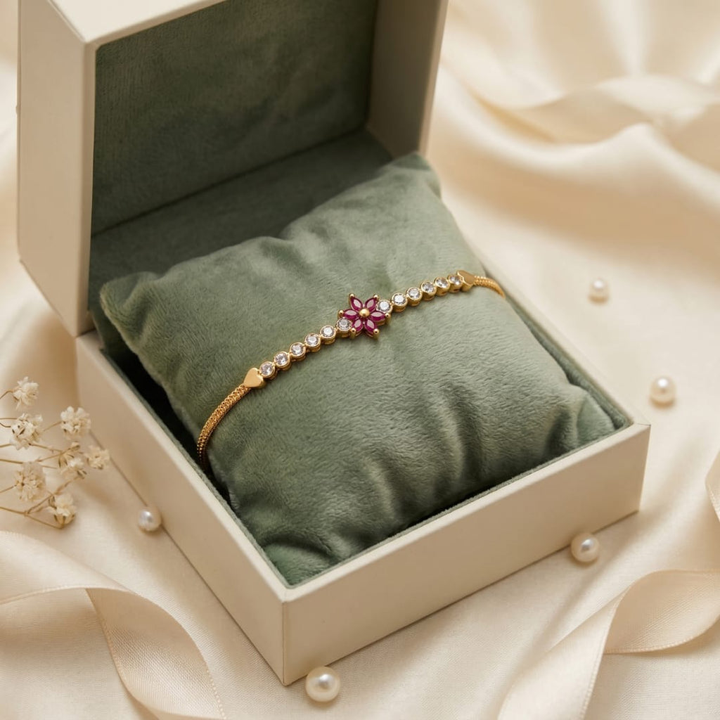 Micro Gold Forming Purple CZ Flower Tennis Bracelet