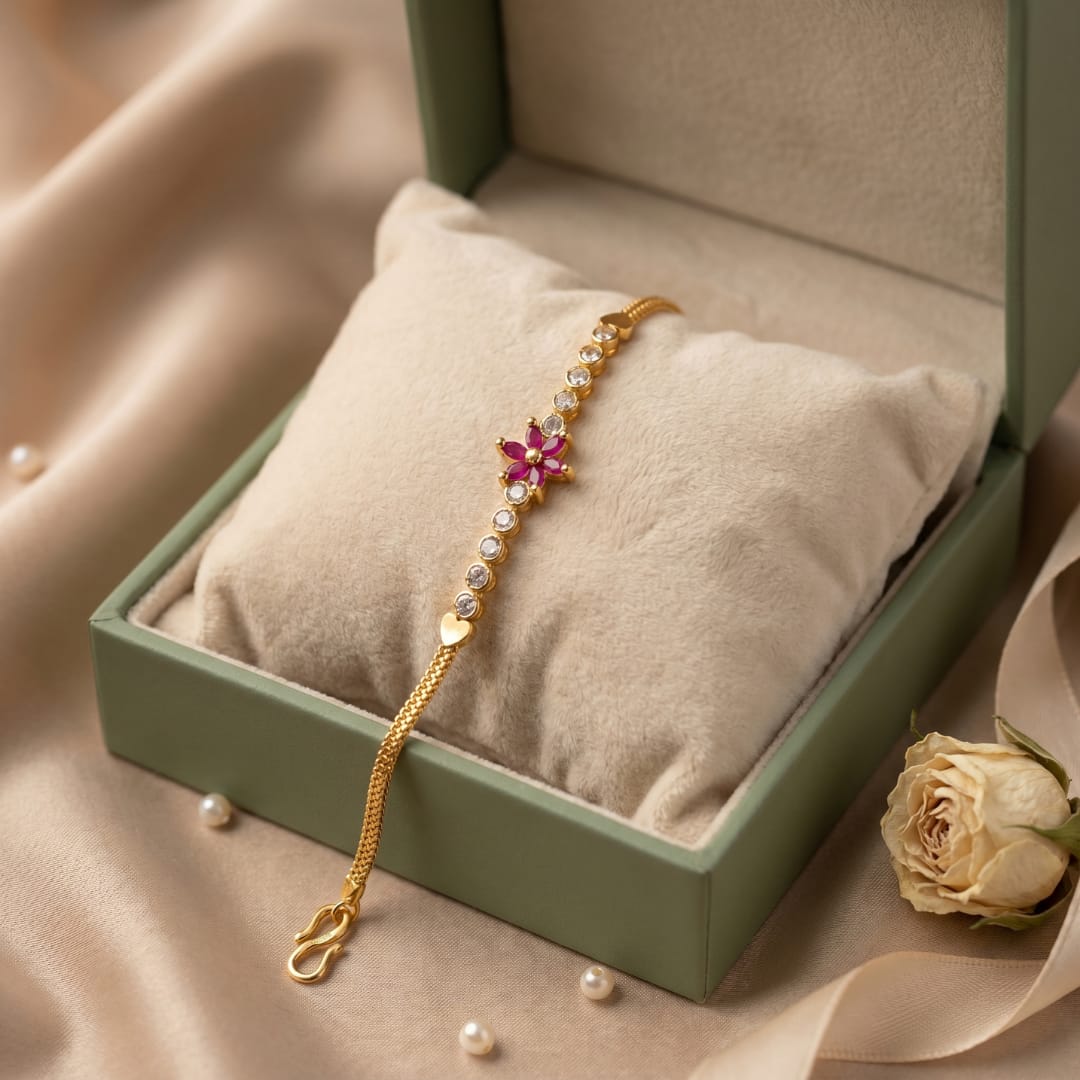 Micro Gold Forming Purple CZ Flower Tennis Bracelet