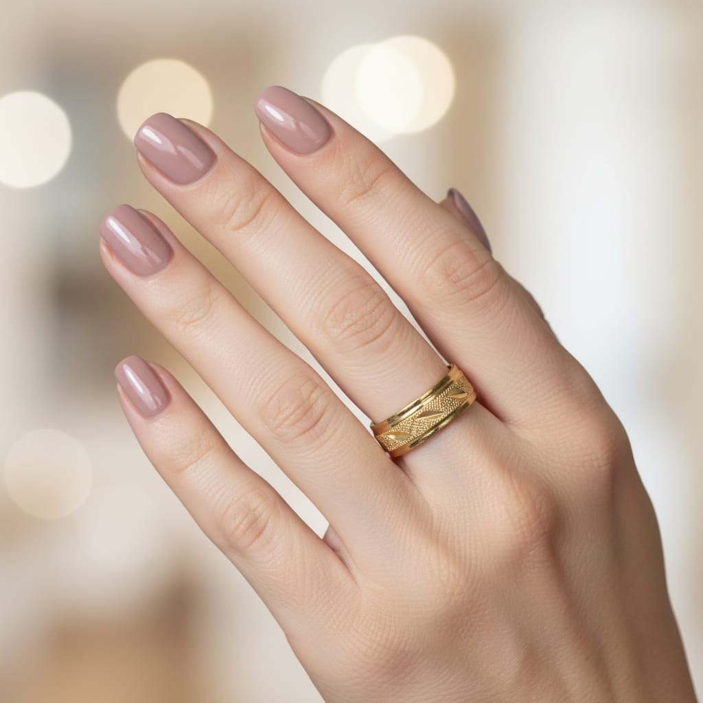 Leaf Engraved Textured Micro Gold Ring