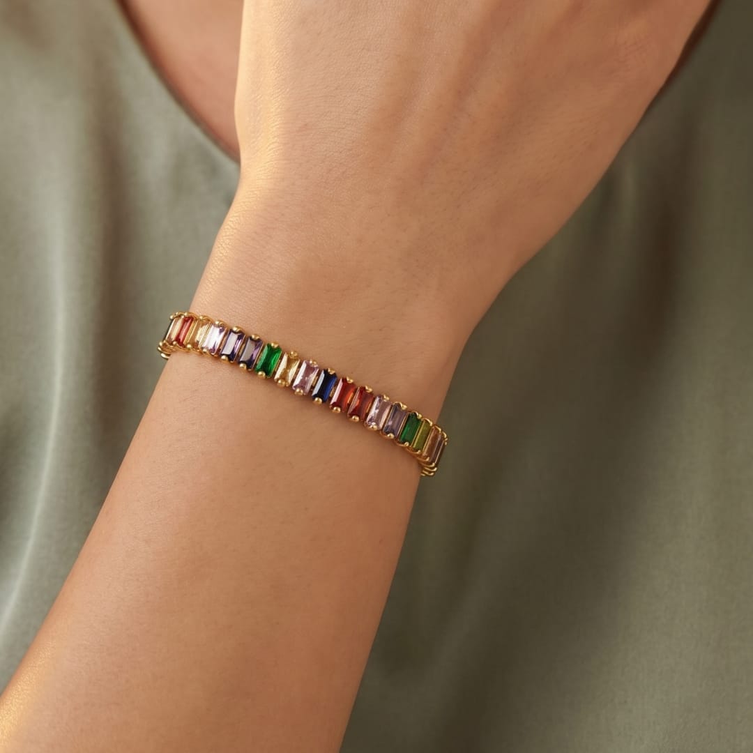 Rainbow Baguette Tennis Bracelet