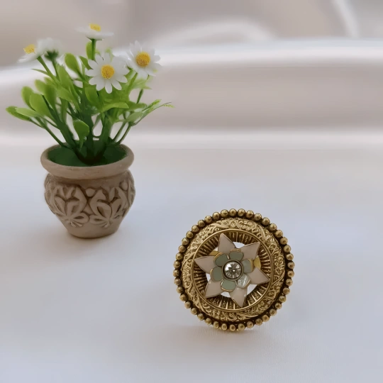 Rajwadi Antique Gold Dome Ring with Star Motif