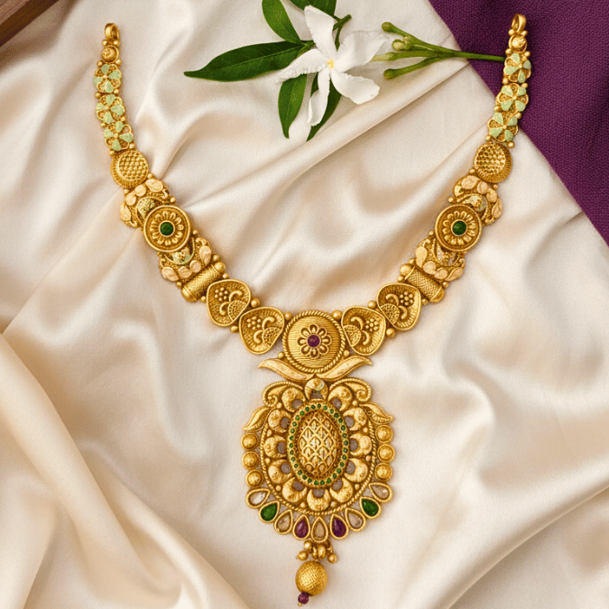 Rajwadi Antique Gold Nakshi Necklace Set