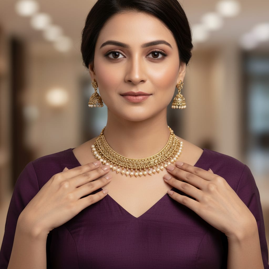 Rajwadi Antique Gold Paisley Choker Necklace