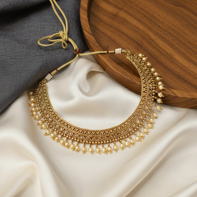 Rajwadi Antique Gold Paisley Choker Necklace