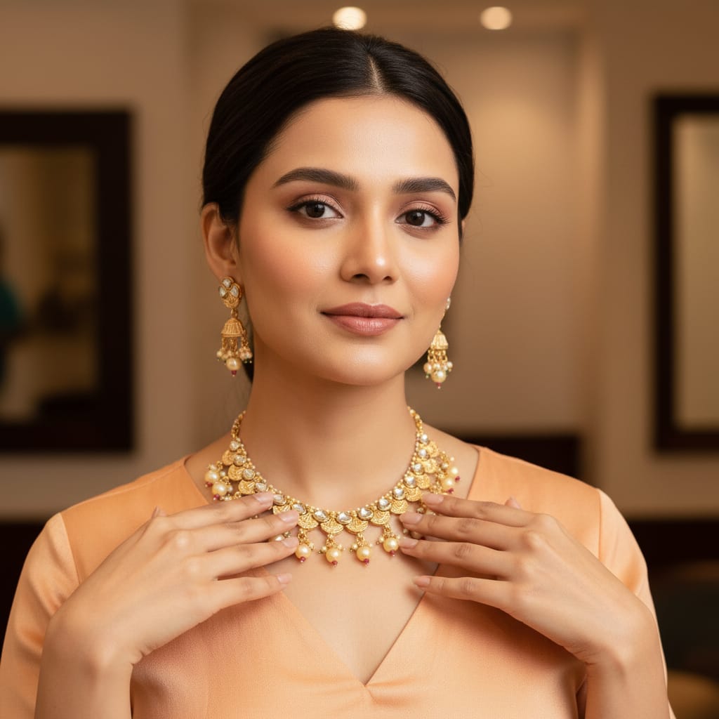 Rajwadi Antique Kundan Necklace Set