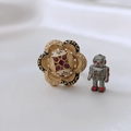 Rajwadi Black Meenakari Floral Ring with Ruby & Polki