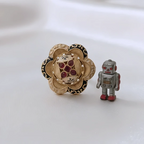 Rajwadi Black Meenakari Floral Ring with Ruby & Polki