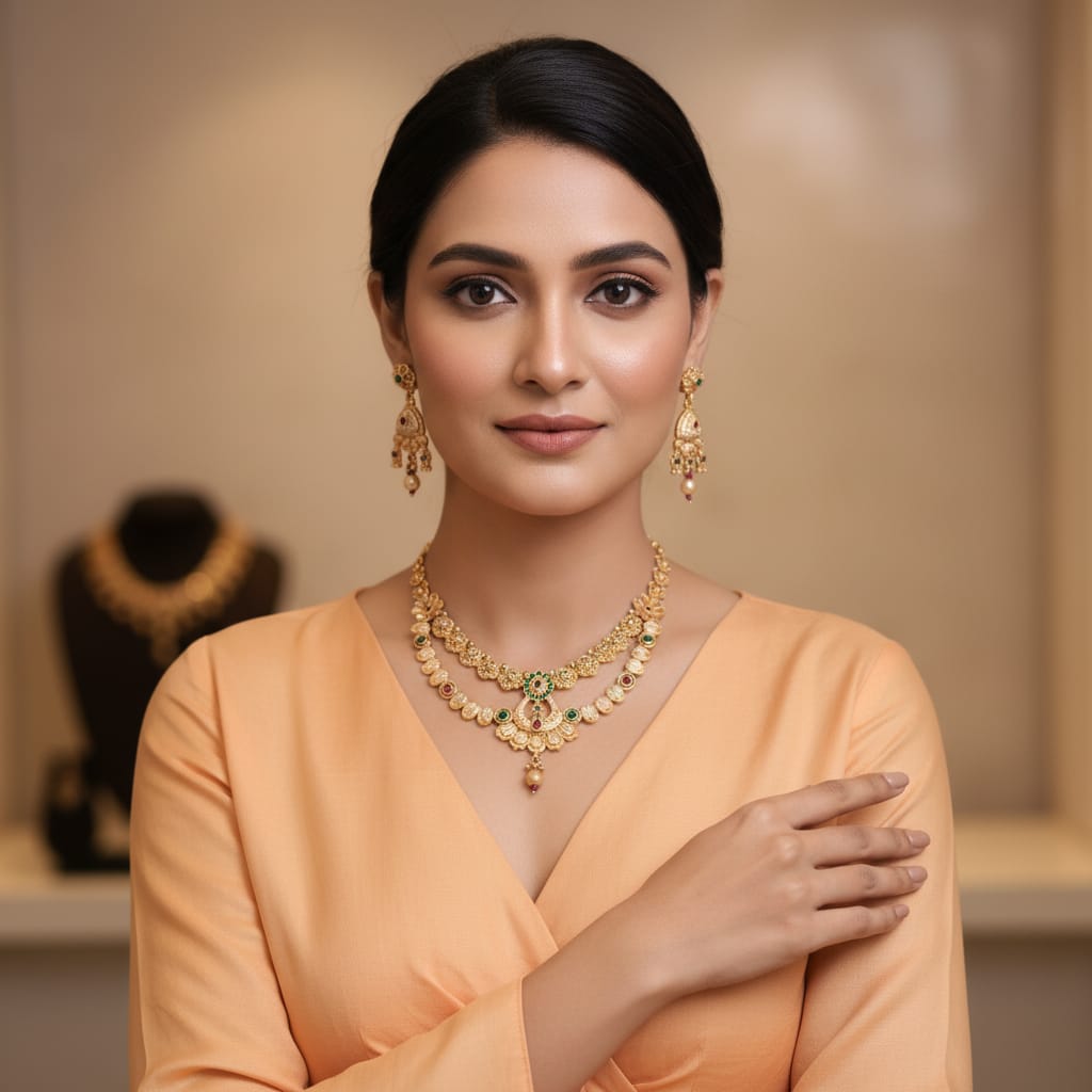 Rajwadi Double Layer Coin Necklace Set