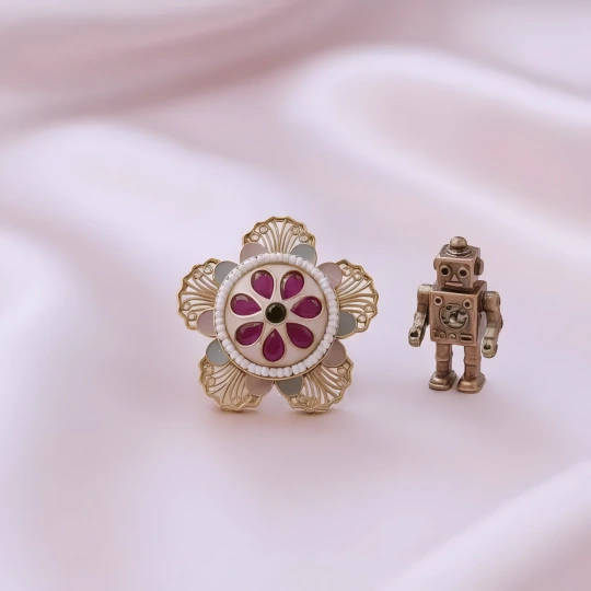 Rajwadi Floral Petal Ring with Ruby Stones