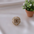 Rajwadi Ivory Filigree Disc Ring with Square Pearl Halo & Amber Star Centre