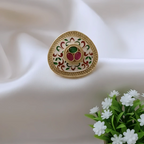 Rajwadi Ivory Meenakari Jali Ring with Ruby & Emerald