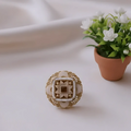 Rajwadi Ivory Square Filigree Ring with Pearl Border & Amber Stone